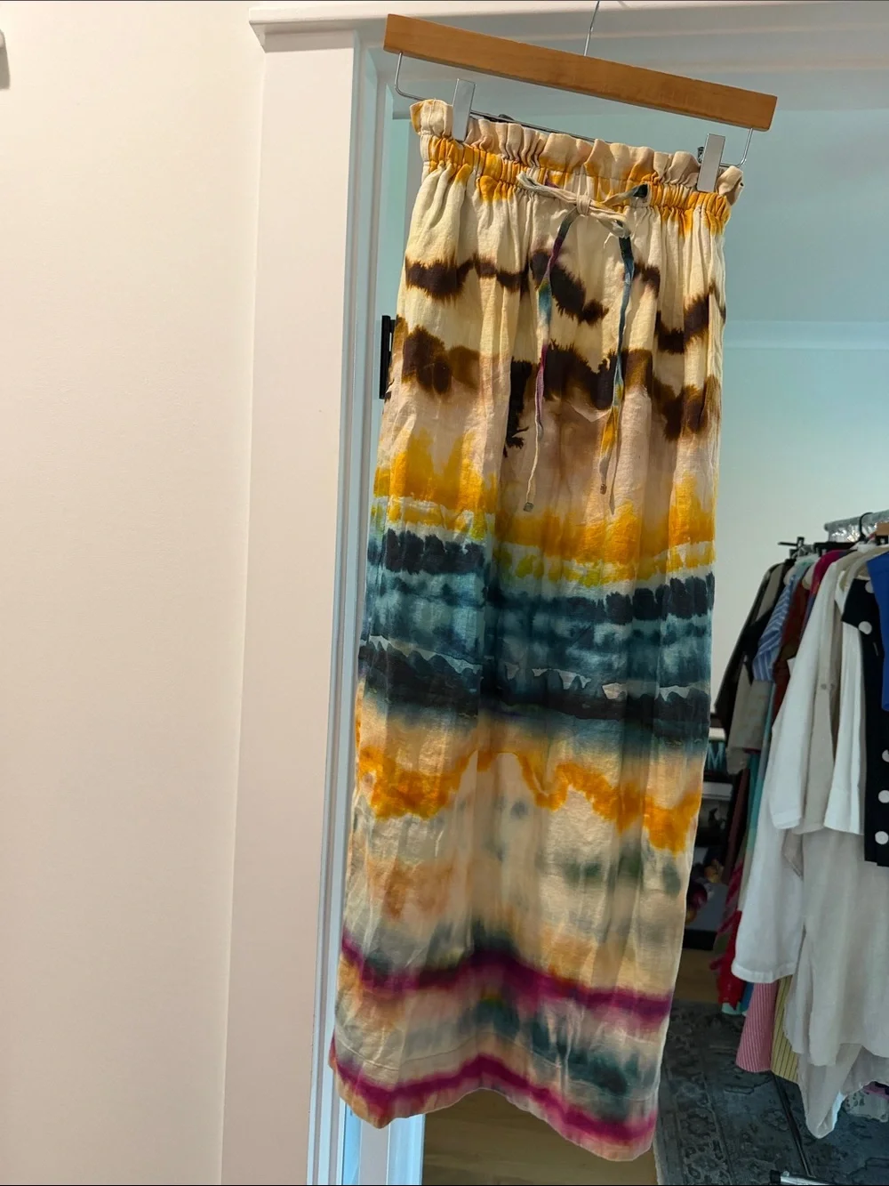 Banana Republic Tie-Dye Drawstring linen Maxi Skirt (bw)